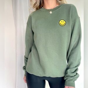 Green Sweatshirt with Smiley Face Patch